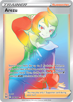 Rainbow Trainer Pokémon card Arezu 204/196 from Lost Origin expansion