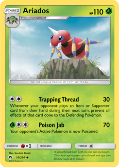 Uncommon Pokémon card Ariados 10/214 from Lost Thunder expansion