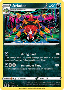 Rare Pokémon card Ariados 113/196 from Lost Origin expansion