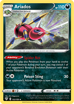 Uncommon Pokémon card Ariados 103/189 from Darkness Ablaze expansion