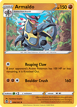 Rare Pokémon card Armaldo 096/195 from Silver Tempest expansion