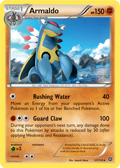 Rare Pokémon card Armaldo 57/114 from Steam Siege expansion