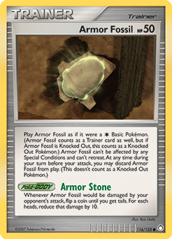 Common Pokémon card Armor Fossil 116/123 from Mysterious Treasures expansion