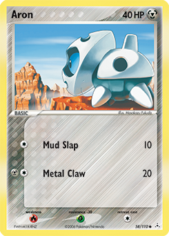 Common Pokémon card Aron 58/110 from Ex Holon Phantoms expansion