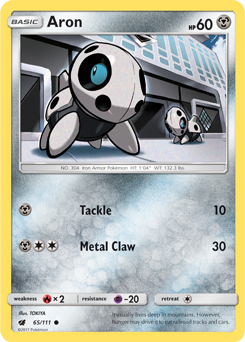 Common Pokémon card Aron 65/111 from Crimson Invasion expansion
