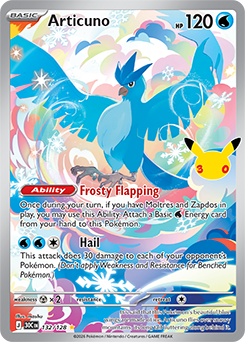 Illustration rare Pokémon card Articuno 132/128 from 30th Celebration expansion