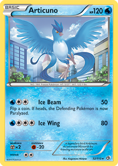 Rare holo Pokémon card Articuno 32/113 from Legendary Treasures expansion