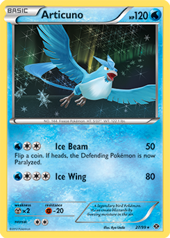 Rare holo Pokémon card Articuno 27/99 from Next Destinies expansion