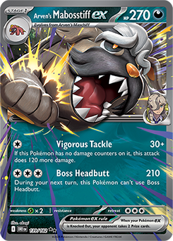 Double rare Pokémon card Arven's Mabosstiff ex 139/182 from Destined Rivals expansion