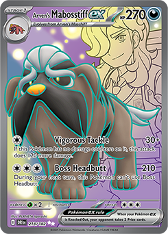 Ultra rare Pokémon card Arven's Mabosstiff ex 218/182 from Destined Rivals expansion