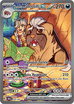 Special illustration rare Pokémon card Arven's Mabosstiff ex 235/182 from Destined Rivals expansion