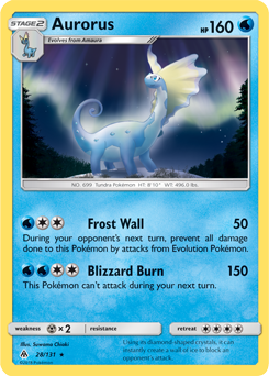 Rare holo Pokémon card Aurorus 28/131 from Forbidden Light expansion