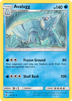 Rare Pokémon card Avalugg 30/131 from Forbidden Light expansion