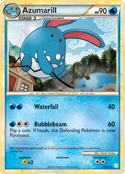Rare holo Pokémon card Azumarill 2/123 from HeartGold SoulSilver expansion