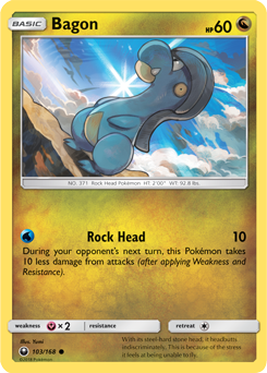 Common Pokémon card Bagon 103/168 from Celestial Storm expansion
