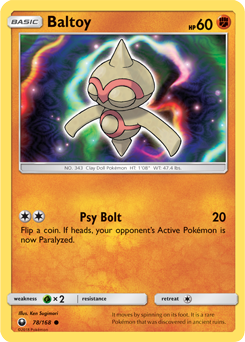 Common Pokémon card Baltoy 78/168 from Celestial Storm expansion