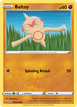 Common Pokémon card Baltoy 102/202 from Sword & Shield expansion