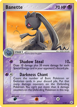 Rare Holo Pokémon card Banette 1/101 from Ex Hidden Legends expansion