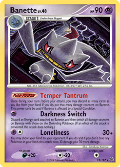 Rare Pokémon card Banette 19/127 from Platinuim expansion