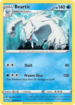 Rare Pokémon card Beartic 49/189 from Darkness Ablaze expansion
