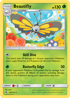 Rare Pokémon card Beautifly 26/214 from Lost Thunder expansion