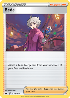 Uncommon Pokémon card Bede 157/202 from Sword & Shield expansion