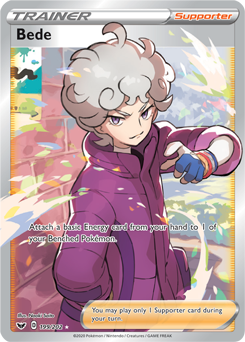 Full Art Trainer Pokémon card Bede 199/202 from Sword & Shield expansion