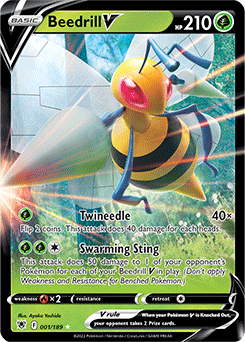 Ultra rare V Pokémon card Beedrill V 001/189 from Astral Radiance expansion