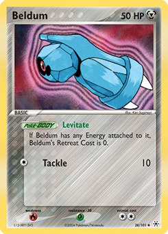 Uncommon Pokémon card Beldum 28/101 from Ex Hidden Legends expansion