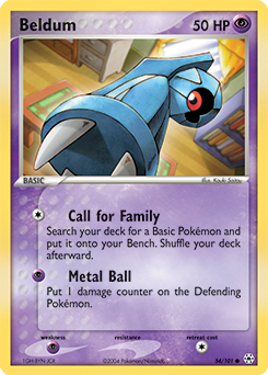 Common Pokémon card Beldum 54/101 from Ex Hidden Legends expansion