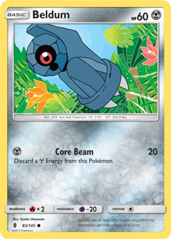 Common Pokémon card Beldum 83/145 from Guardians Rising expansion