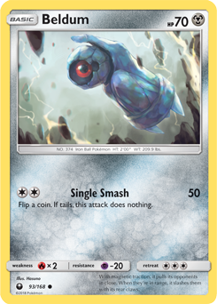 Common Pokémon card Beldum 93/168 from Celestial Storm expansion