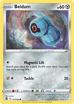 Common Pokémon card Beldum 117/195 from Silver Tempest expansion