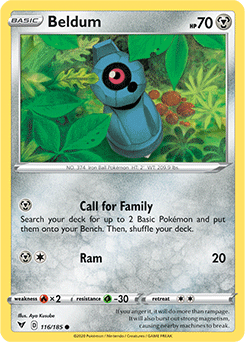 Common Pokémon card Beldum 116/185 from Vivid Voltage expansion