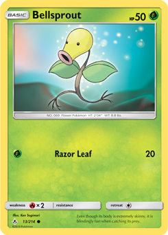 Common Pokémon card Bellsprout 13/214 from Unbroken Bonds expansion