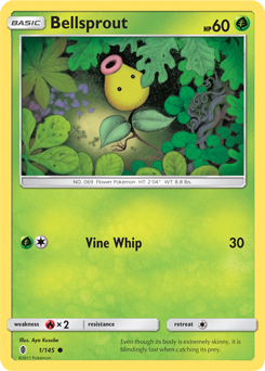 Common Pokémon card Bellsprout 1/145 from Guardians Rising expansion