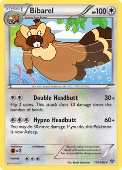 Rare Pokémon card Bibarel 107/146 from X&Y expansion