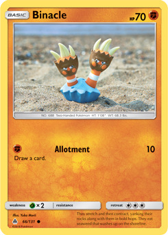 Common Pokémon card Binacle 66/131 from Forbidden Light expansion