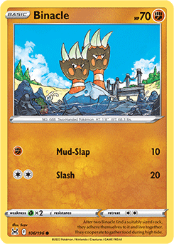 Common Pokémon card Binacle 106/196 from Lost Origin expansion