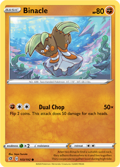 Binacle 103/192 Pokémon card from Rebel Clash for sale at best price