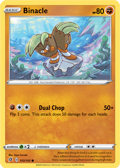 Common Pokémon card Binacle 103/192 from Rebel Clash expansion