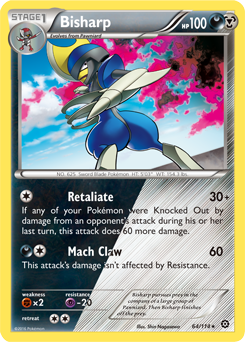 Rare holo Pokémon card Bisharp 64/114 from Steam Siege expansion