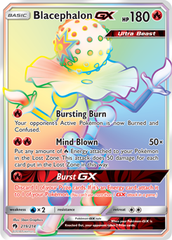 Secret Rainbow GX Pokémon card Blacephalon GX 219/214 from Lost Thunder expansion