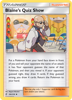 Uncommon Pokémon card Blaine's Quiz Show 186/236 from Unified Minds expansion