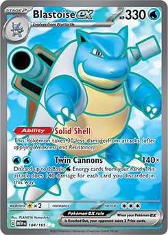 Ultra rare Pokémon card Blastoise ex 184/165 from 151 expansion