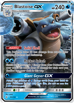 Pokémon GX Pokémon card Blastoise GX 35/214 from Unbroken Bonds expansion