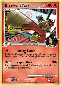 Rare holo Pokémon card Blaziken 2/147 from Supreme Victors expansion