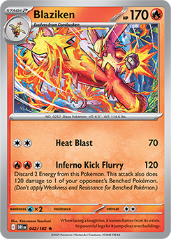 Rare Pokémon card Blaziken 42/182 from Destined Rivals expansion