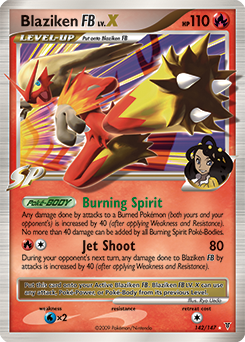 Lv. X Pokémon card Blaziken LV.X 142/147 from Supreme Victors expansion