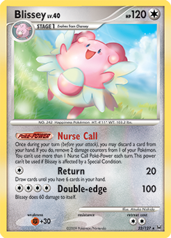 Rare Pokémon card Blissey 22/127 from Platinuim expansion